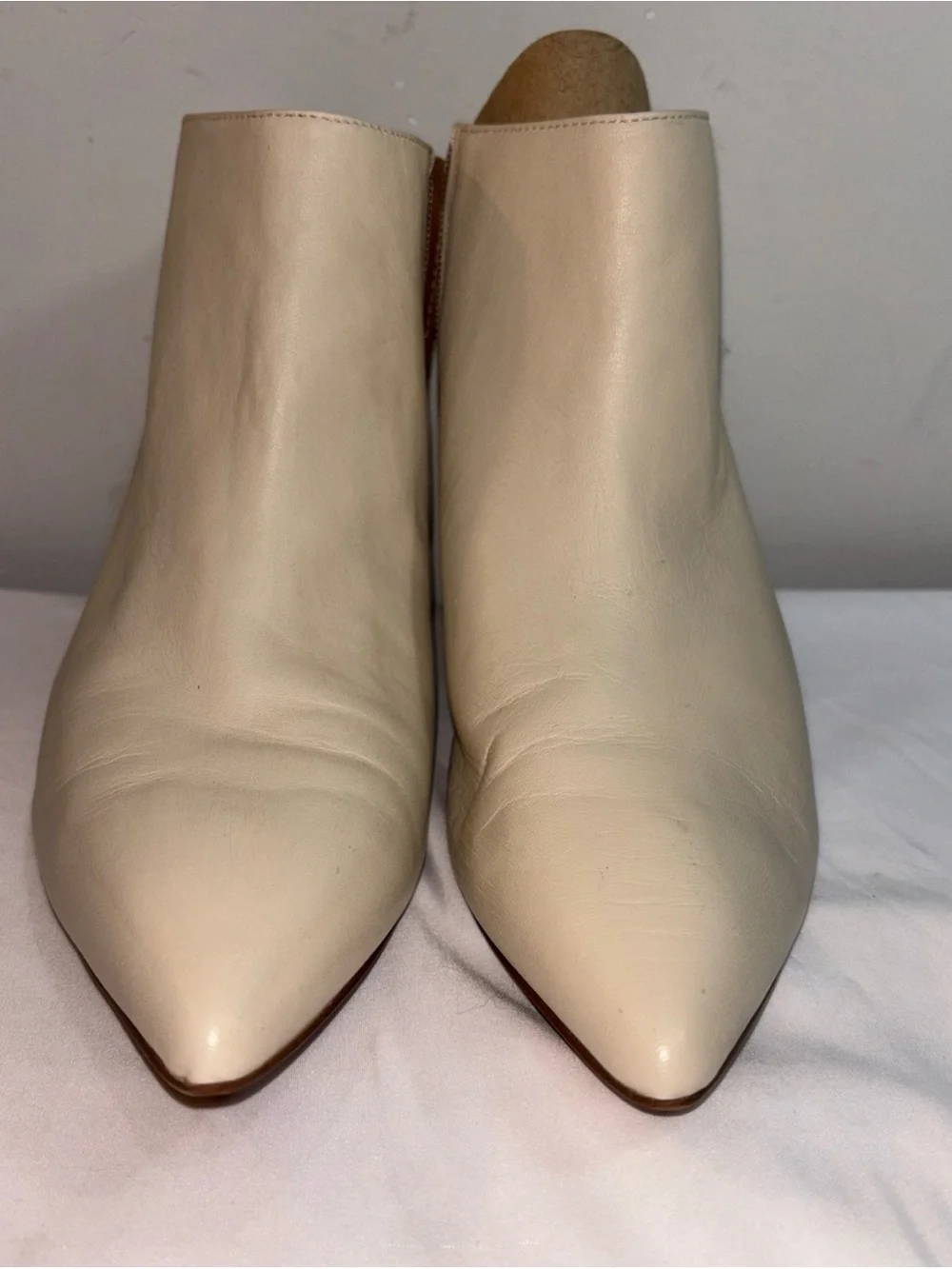 Franco Sarto Women’s Pointed Toe Leather Ankle Boots - Cream. 7/14